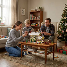 Maison de vacances de noël lumineuse en lego 1156 pièces avec maison enneigée arbres miniatures idéale magasins de jouets
