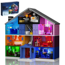 Maison lumineuse aux sept pièces colorées en 1426 éléments avec pièces éclairées en bleu, violet, orange, vert et rouge