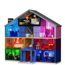 Maison lumineuse aux sept pièces colorées en lego avec éclairage arc-en-ciel et ameublement intérieur détaillé