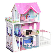 Maison poupée 3 étages en bois rose et violet avec mobilier détaillé pour magasins de jouets et figurines marvel