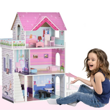Maison poupée 3 étages en bois blanc et rose avec mobilier détaillé idéale pour magasins de jouets et figurines marvel
