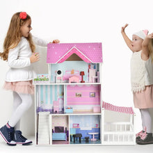 Maison poupée 3 étages en bois rose et blanc avec mobilier détaillé idéale pour magasins de jouets et figurines marvel