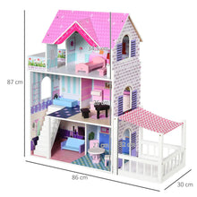 Maison poupée 3 étages en bois avec toit rose et volets violets, idéale pour magasins de jouets et figurines marvel