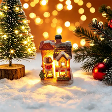 Maisonnette lumineuse de noël miniature à piles en brique avec fenêtre lumineuse et toit enneigé