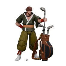 Figurine maîtres de combat 1/18 d un combattant aux silhouettes distinctes en tenue traditionnelle olive et blanche avec sacs de golf en cuir