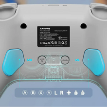 Manette pro bluetooth pour switch 2 nyxi wireless pro vue arrière blanc et bleu clair avec grips ergonomiques et finition mate