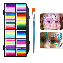 Palette arc-en-ciel soluble maquillage 12 couleurs avec pinceau bleu pour un maquillage créatif et facile à appliquer