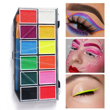 Palette arc-en-ciel 12 couleurs maquillage avec douze carrés de peinture visage solubles rouge blanc jaune bleu vert rose noir