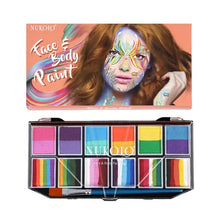 Palette arc-en-ciel soluble Nukolo maquillage 12 couleurs vibrantes en poudre pour visage et corps dans un étui transparent