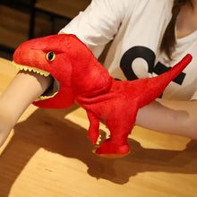 Marionnette à main dinosaure rouge vif de 35 cm avec yeux jaunes et dents blanches pour aventures préhistoriques