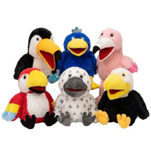 Marionnette à main oiseau en peluche 35 cm avec plumes colorées et visages expressifs idéale pour petit théâtre et expressive à animer