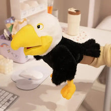 Marionnette à main oiseau en peluche de 35 cm avec tête blanche, bec et pieds jaunes expressive à animer pour petit théâtre