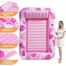Matelas gonflable de piscine rose joyfy avec motif feuilles tropicales et coussin amovible 216x145 cm