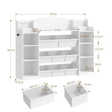 Meuble jouets bibliothèque enfant blanc mural avec étagères ouvertes et 6 bacs en plastique pour magasins de jouets