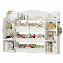 Meuble jouets bibliothèque enfant en bois blanc avec étagères et tiroirs décorations animaux ludique adapté magasins de jouets