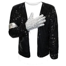 Veste noire pailletée et gant argenté incrusté de strass ensemble billie jean michael jackson