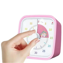Minuteur visuel analogique rose licorne avec compte à rebours de 60 minutes et face blanche colorée pour déguisement carnaval