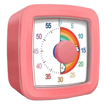 Minuteur visuel carré rose avec compte à rebours 60 minutes et design arc-en-ciel nuage pour déguisement carnaval