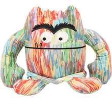 Peluche monstre multicolore en tissu doux avec motif crayonné pour halloween grande bouche colorée