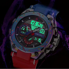 Montre enfant quartz waterproof alarme avec bracelet silicone bleu et rouge compagnon idéal pour déguisement carnaval