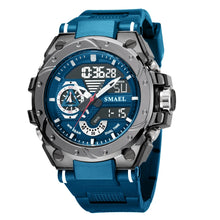 Montre enfant sport bleue et argent à quartz avec double fuseau horaire, compagnon idéal pour déguisement carnaval