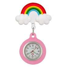 Montre de poche rose en caoutchouc souple avec clip arc-en-ciel et nuage pour personnel médical facile à nettoyer
