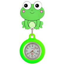 Montre de poche en caoutchouc souple vert en forme de grenouille avec cadran argenté, facile à nettoyer pour personnel médical