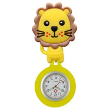 Montre de poche caoutchouc souple jaune forme lion avec cadran quartz ronde facile à nettoyer pour personnel médical