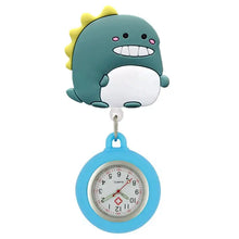 Clip infirmier en forme de dinosaure teal avec montre caoutchouc souple bleu facile à nettoyer pour personnel médical