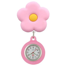 Montre de poche rose en caoutchouc souple pour personnel médical avec clip fleur et cadran facile à nettoyer