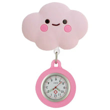 Montre de poche en caoutchouc souple rose en forme de nuage avec visage mignon, facile à nettoyer pour personnel médical