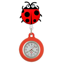 Montre de poche pour personnel médical en caoutchouc souple rouge et noir en forme de coccinelle facile à nettoyer