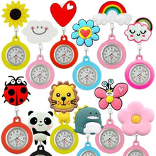 Montres de poche en caoutchouc souple colorées avec charms animaux et nature faciles à nettoyer pour personnel médical