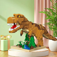 Détail d un t-rex brun en nanoblock dinosaures en plastique avec langue rouge et dents blanches pour aux enfants