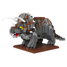 Triceratops gris et marron en nanoblock dinosaures aux enfants avec cornes blanches et langue rouge pour déguisement carnaval