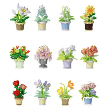 Collection de nanoblock mini fleur avec pot en lego, contenant douze pots colorés, parfaite pour magasins de jouets