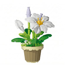 Nanoblock mini fleur blanche en pot beige en briques plastiques avec tiges vertes pour magasins de jouets