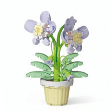 Nanoblock mini fleur en briques plastique avec fleurs lavande et jaune et pot jaune pâle à bords festonnés, magasins de jouets