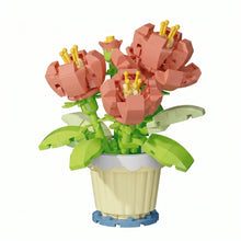 Nanoblock mini fleur rose avec étamines jaunes et feuilles vertes dans pot crème pour magasins de jouets
