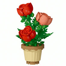Nanoblock mini fleur bouquet en lego rouge et pêche avec feuilles vertes dans pot beige disponible en magasins de jouets
