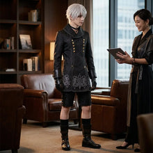 Manteau noir croisé avec boutons dorés et broderies blanches pour nier automata cosplay costume anime