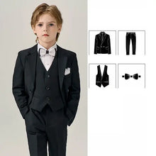 Costume nœud papillon pour enfants en costume trois-pièces noir avec blazer à revers crantés, convient également aux occasions formelles