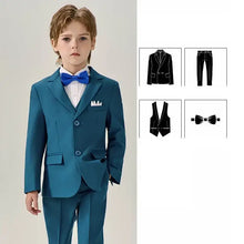 Teal costume nœud papillon pour enfants avec blazer ajusté deux boutons et pantalon assorti, convient également aux occasions formelles élégantes