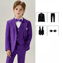 Costume nœud papillon pour enfants en costume violet trois pièces avec pantalon et gilet assortis convient également aux tenue élégante