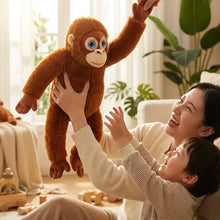 Peluche orang-outan interactive 40 cm en tissu doux marron avec grands yeux bleus et sourire et volume réglable