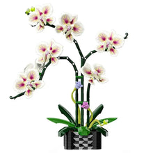 Orchidée décorative en plastique abs avec fleurs blanches et violettes en briques et pot à damier noir et blanc