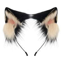 Kit oreilles en fausse fourrure noire et blanche avec oreilles roses pour chat halloween et déguisement carnaval