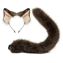 Kit oreilles et queue de chat halloween en fausse fourrure marron blanc rose avec élastiques noirs pour déguisement carnaval