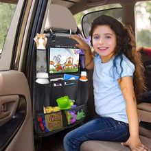 Organisateur de siège arrière pour voiture en mesh noir avec poches multiples tablette centrale et accessoires pelucheux trois versions disponibles