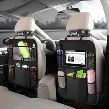 Organisateur de siège arrière pour voiture noir avec trois versions disponibles équipé de poches multiples et support tablette visible de l’arrière